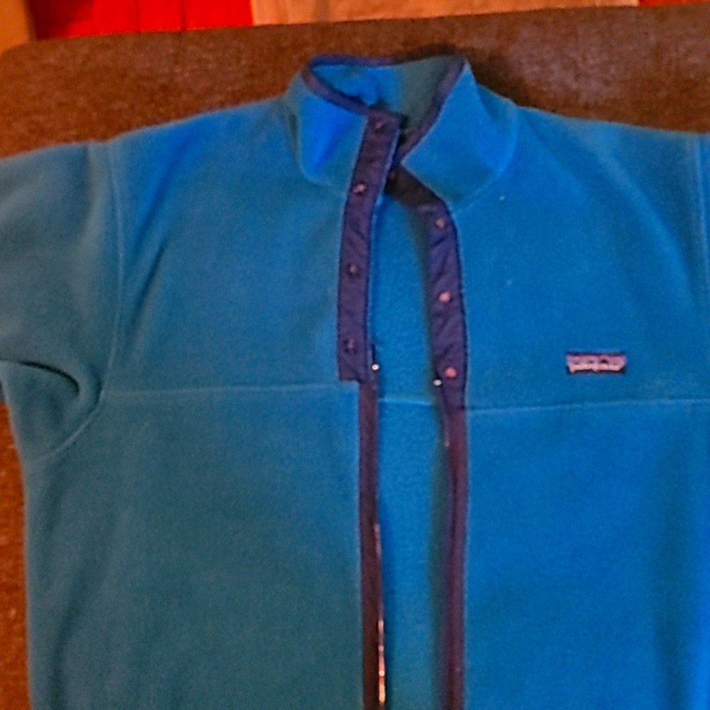 Retro Blue M Kids Patagonia Fleece Zip-Up Snap Button Jacket